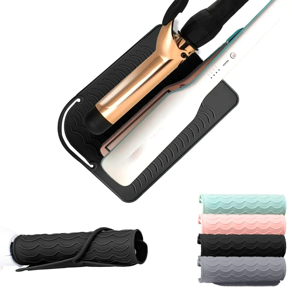 The Flat Iron Mat - Flat Iron Heat Resistant Silicone Mat for Curling Iron Hair Straightener Heat Pad Curling Iron Sleeve Travel Case Heat Resistant